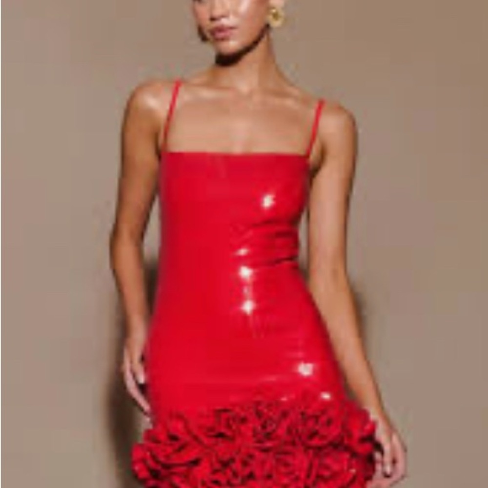 Meshki Red Sequin Mini Dress with Floral Accents